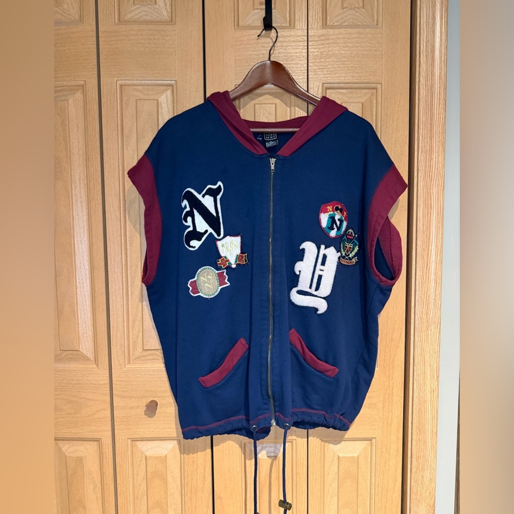 Vintage New York News oversized  sweatshirt Hooded Vest with Patches
